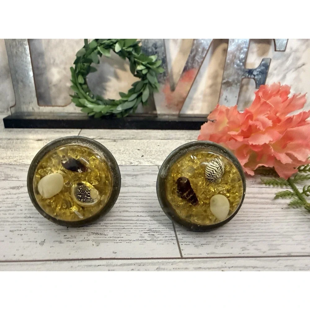 Set of 2 Vintage Resin Drawer Pulls w Suspended Shells Drawer Pull Cabinet Knobs